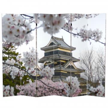 6 ft. Tall Double Sided Cherry Blossoms Canvas Room Divider 6 Panel